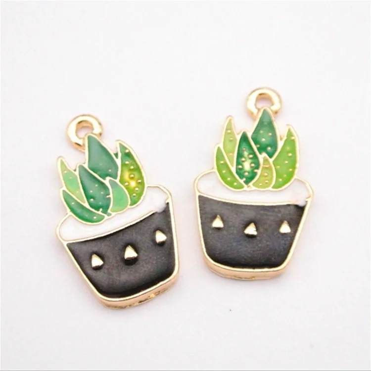 Factory wholesale hot zinc alloy colorful enamel cactus charms for DIY necklace