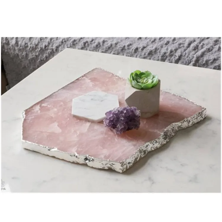 
Rose Quartz Platter pink crystal coaster 