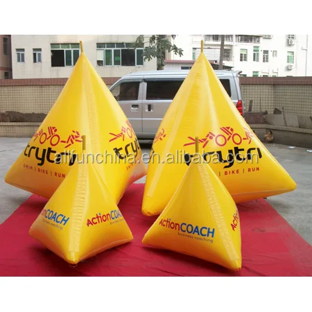 New style yellow inflatable triangular advertising buoys and arch with quality logo printing for water event promotion