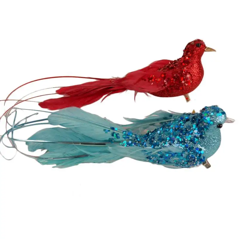 Christmas artificial decorative feather bird with clip and foam body