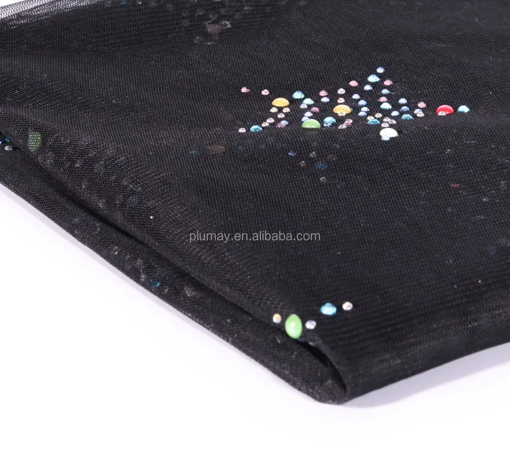 2020 100%polyester rhinestone sequin mesh fabric with star design for dress clothing textile custom elastic garment