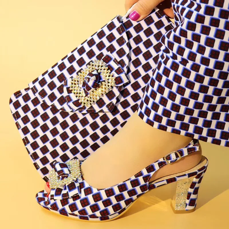 African shoes matching bag 100% cotton hollandias ankara fabric women handbag with 6 yards wax