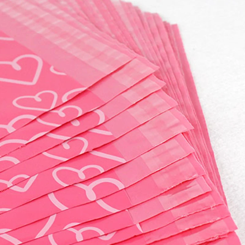 Wholesale Pink Color with Heart Print Plastic Express Bag Custom Mailing Bags