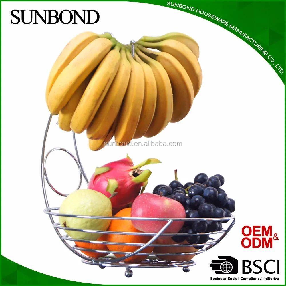 Chrome Metal Wire fruit display Hanger fruit basket with banana holder