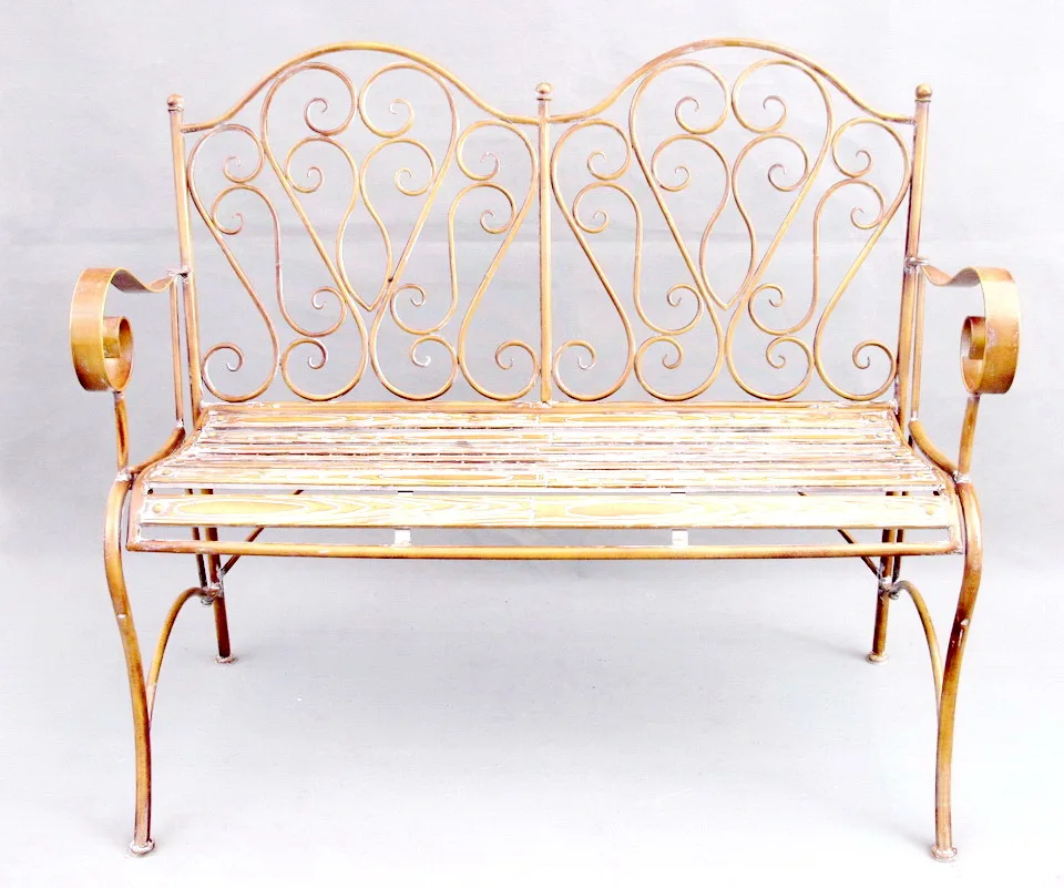 outdoor garden cast metal end armrest Wrought Iron Bench