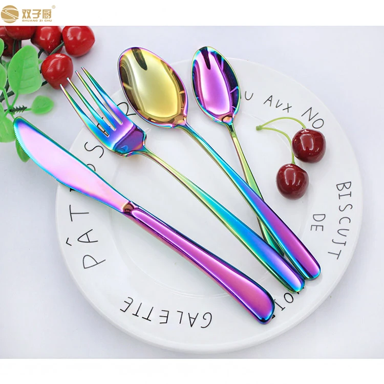 
Food grade 304 stainless steel rainbow cutlery colorful flatware set 
