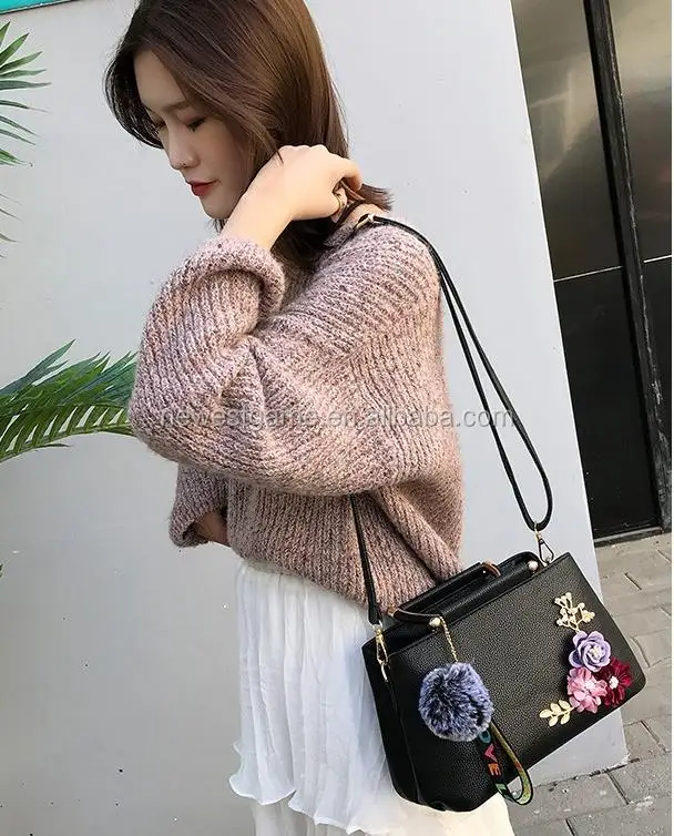
Good quality Cheap Latest Model Trendy European Style Women Handbag Artificial Flower Decoration Lady Leather Hand Bag Free ship 