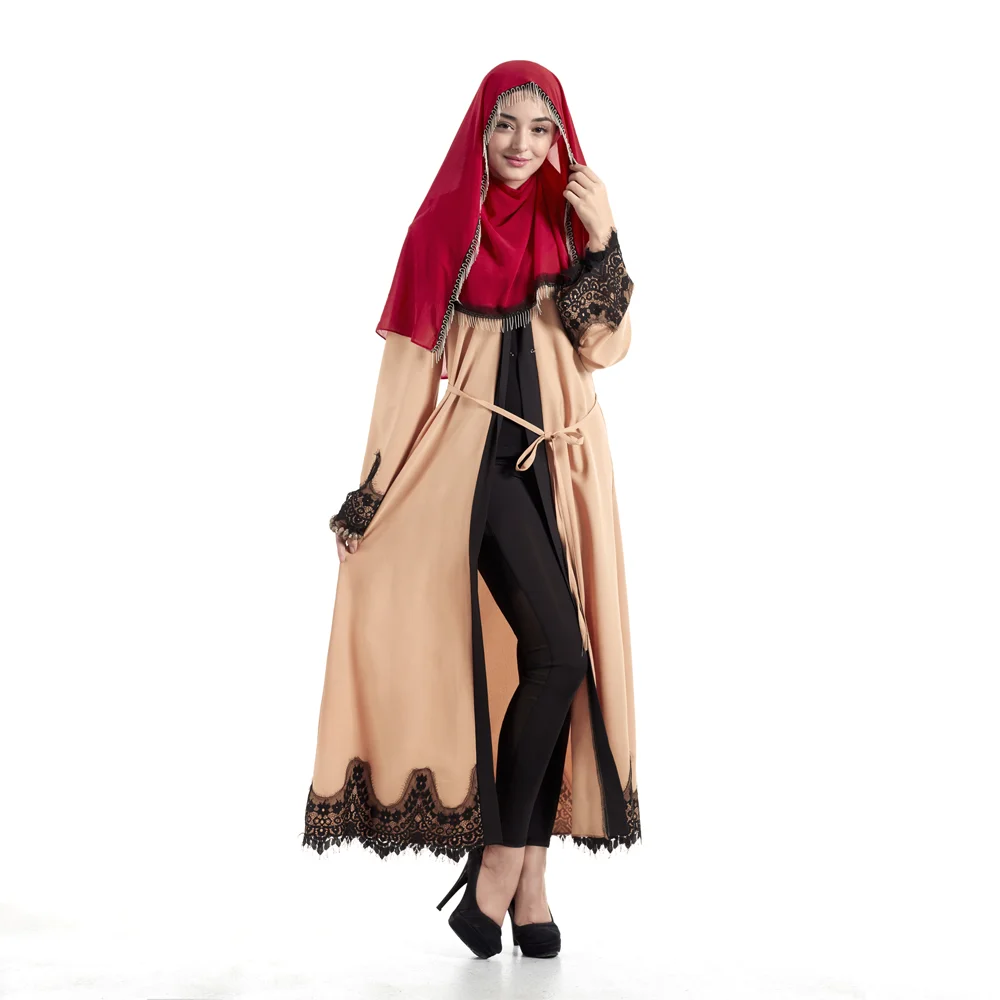 
Zakiyyah E006 New Design Kimono Style Dubai Open Abaya with Belt and Lace Muslim Casual Dress 