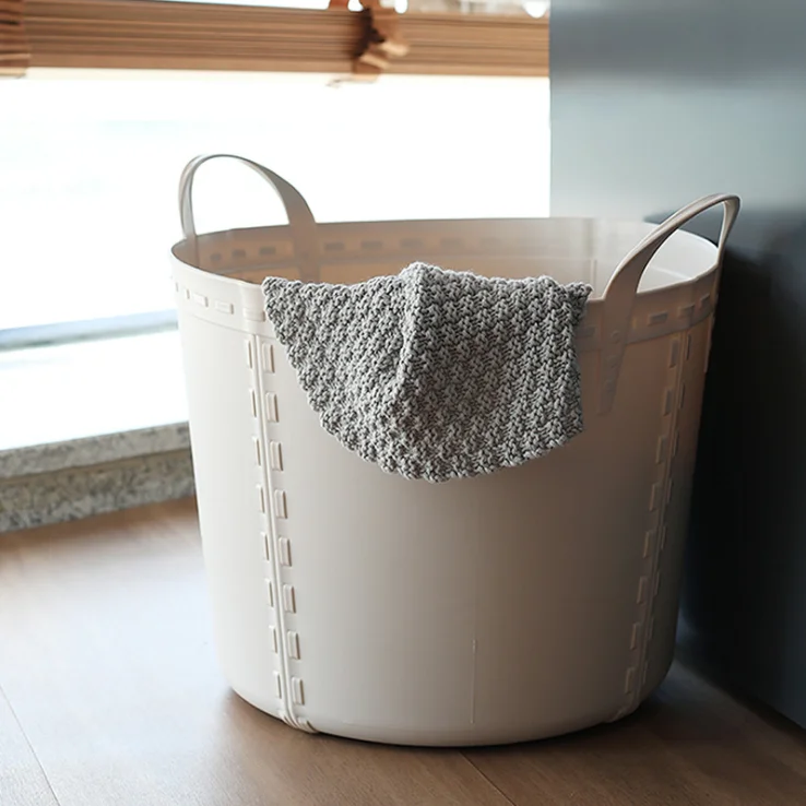 Wokahome Household Basket Plastic Laundry Organizer Baskets Hamper Bag with Soft Handles Waterproof
