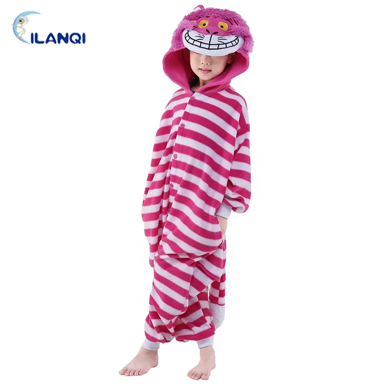 Cheshire Cat Cartoon Animal Pajamas Cosplay Costume Kids Onesie For Halloween Cosplay Pajamas Kids Cartoon Pajamas