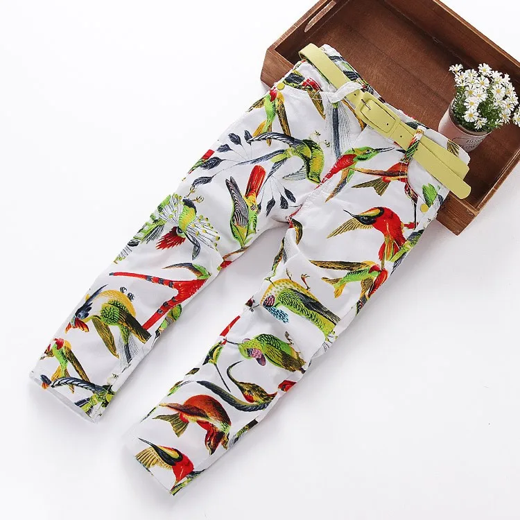
Retail Autumn Children Girls Straight Pants Birds Diamond Print 