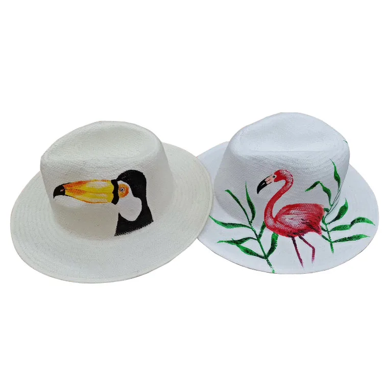 2019 new design panama paper straw hat fashion flower painting straw hats wholesale