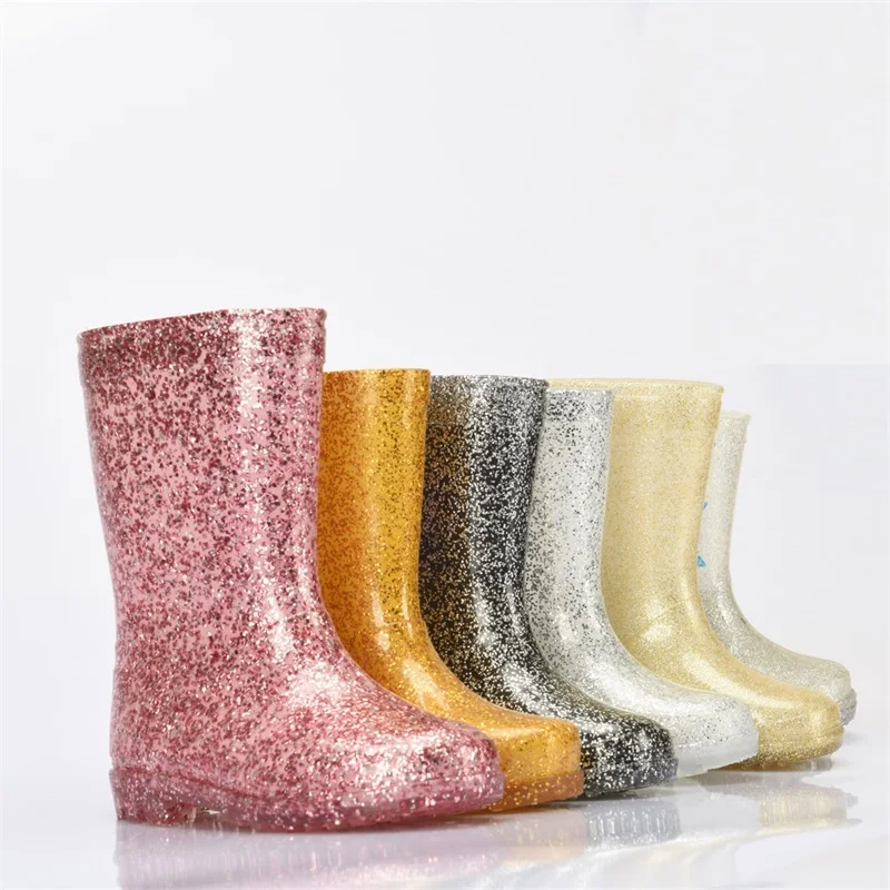 Customized New Style Hot Selling Waterproof Kids Fashionable Transparent Glitter PVC Children Rain Boots