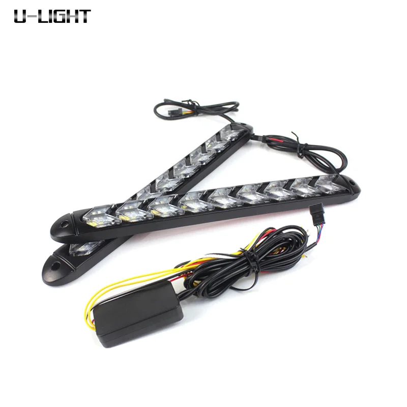 Daytime running light 12V with high quality 2835 chips dual color White Amber Dynamic streamer flow amber turning signal lights