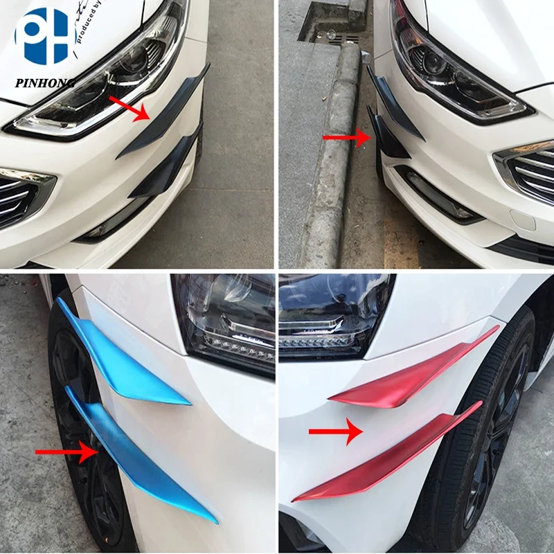 PH 4pcs Universal Carbon Fiber Type Car Front Bumper Lip Splitter Exterior Fins Body Spoiler Canard