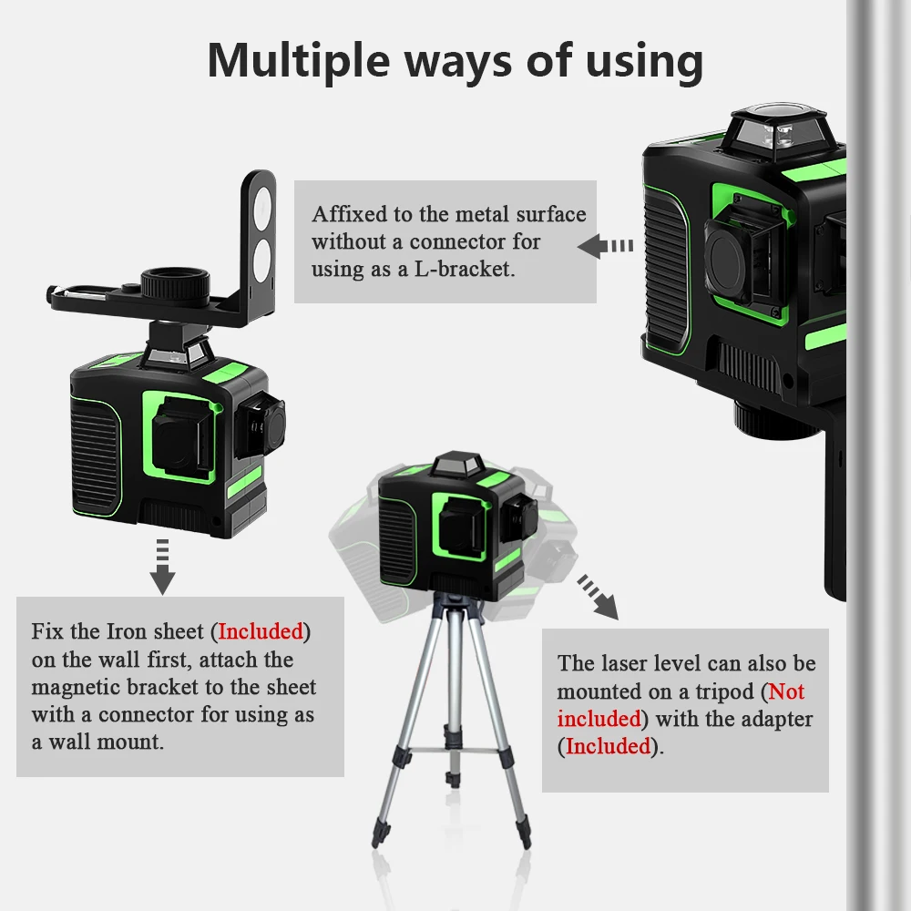 
Borka Self Leveling Laser Level 3D Green Beam 360 Degree Cross Line Laser With L-Magnetic Bracket 