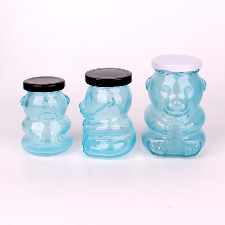 Empty bear shaped mason jar colored glass jars with lids