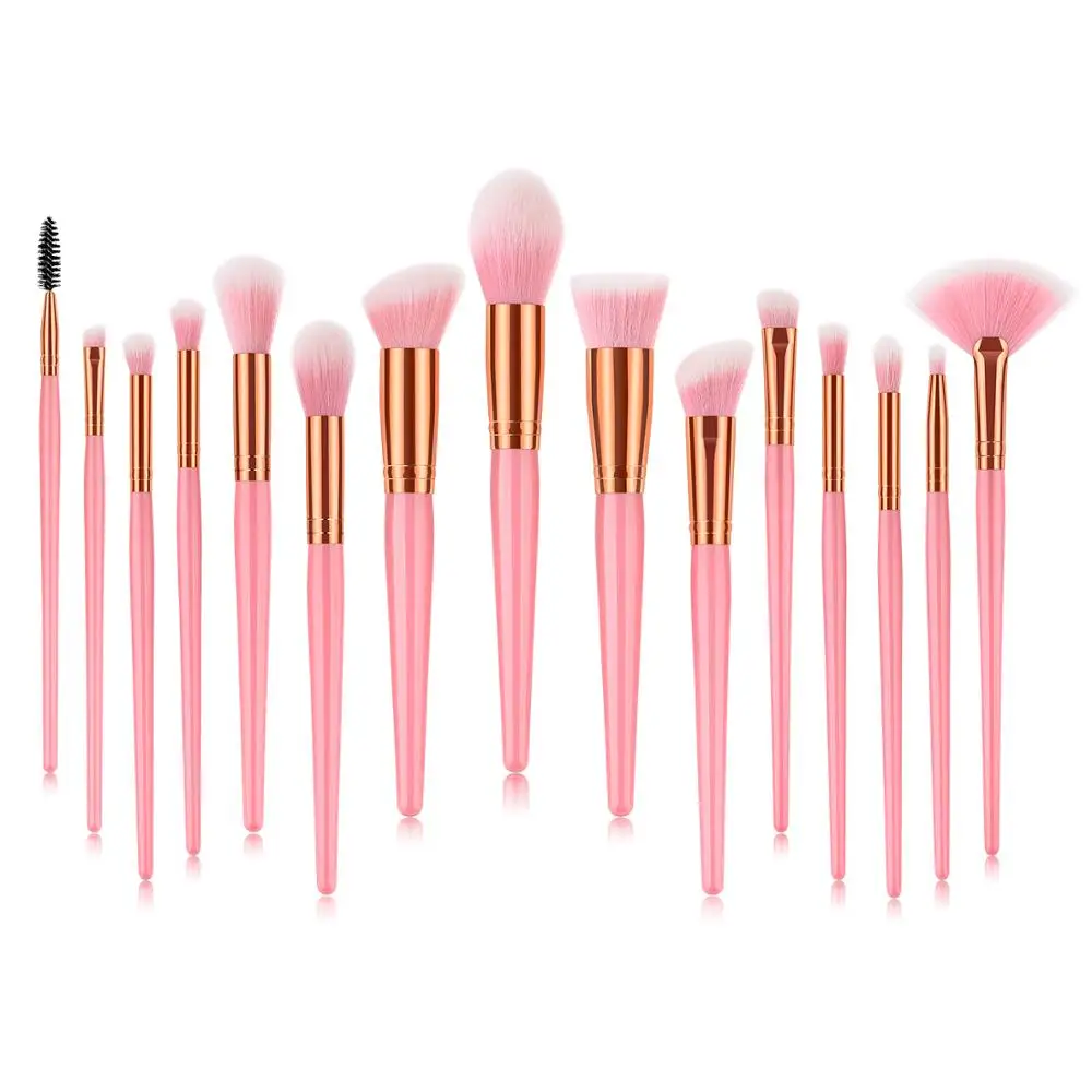 15pcs Pink Makeup Brush Set with Fan Brush (62163850181)