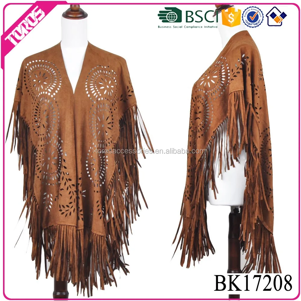 Торос футболка зимние новые женщины бахромой замши шали пончо искусственного замша ткань шарф