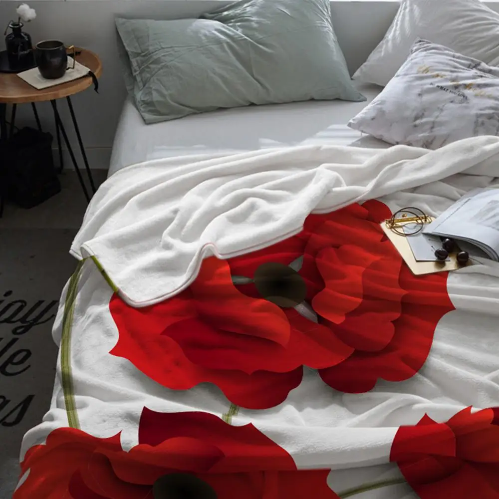 
Red Rose Printing Super Soft Full Fleece Custom Baby Blanket For Kids 