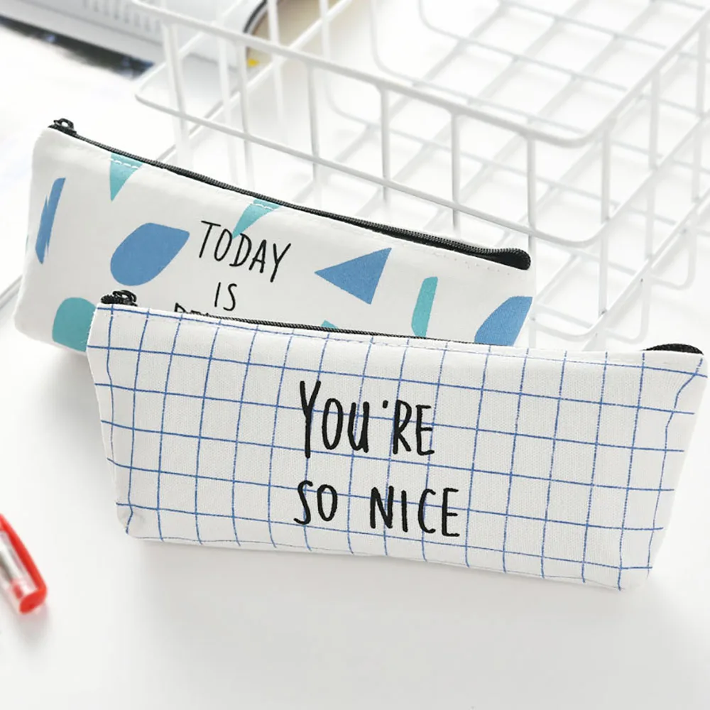 YIwu Fashionable Canvas Pen Pencil Case Stationery Pouch Bag Case Cosmetic Bags