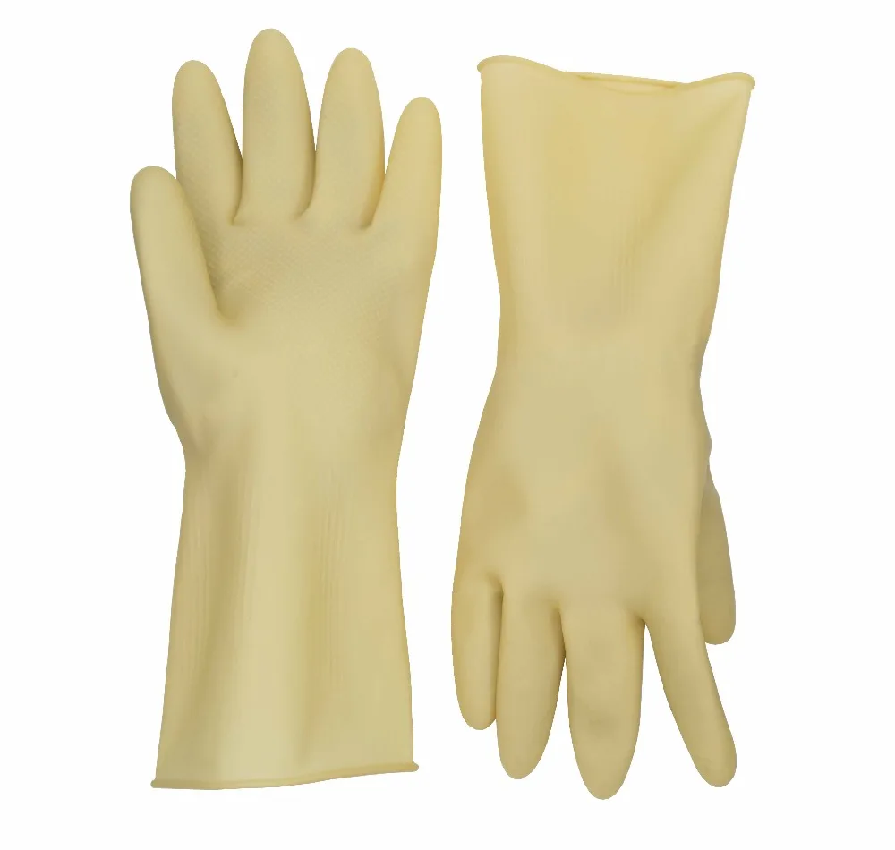 Beige 3 size 100% Latex Household Cleaning Kitchen Long Rubber Gloves