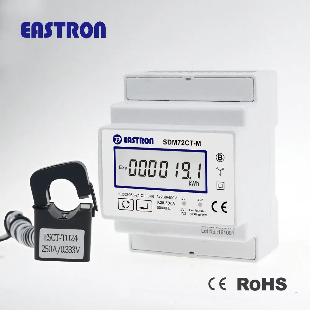 SDM72CT-M 3 phase 4 wire din rail kWh meter with 200A CT