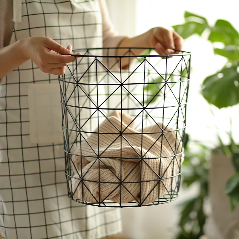 Корзина для хранения белья из металлической проволоки с деревянной крышкой корзины игрушек