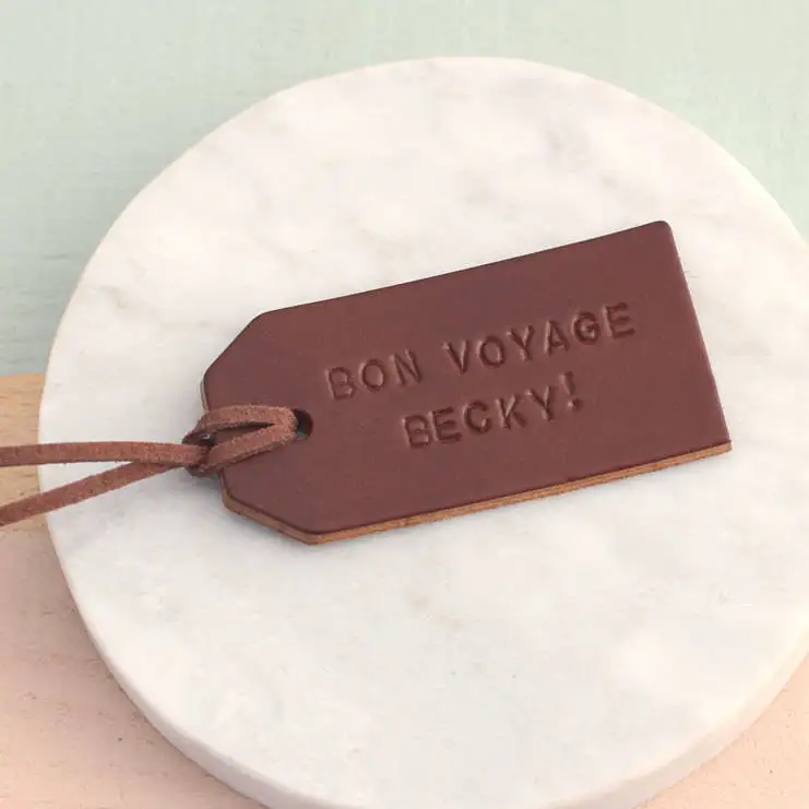 Handstamped Leather Luggage Tag Personalized Engrave Leather Luggage Tag Travel Single Sided Monogrammed for wedding favor