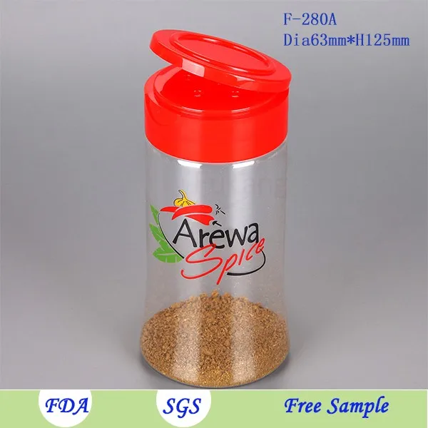 Clear empty spice bottles, plastic PET salt shaker spice jar/