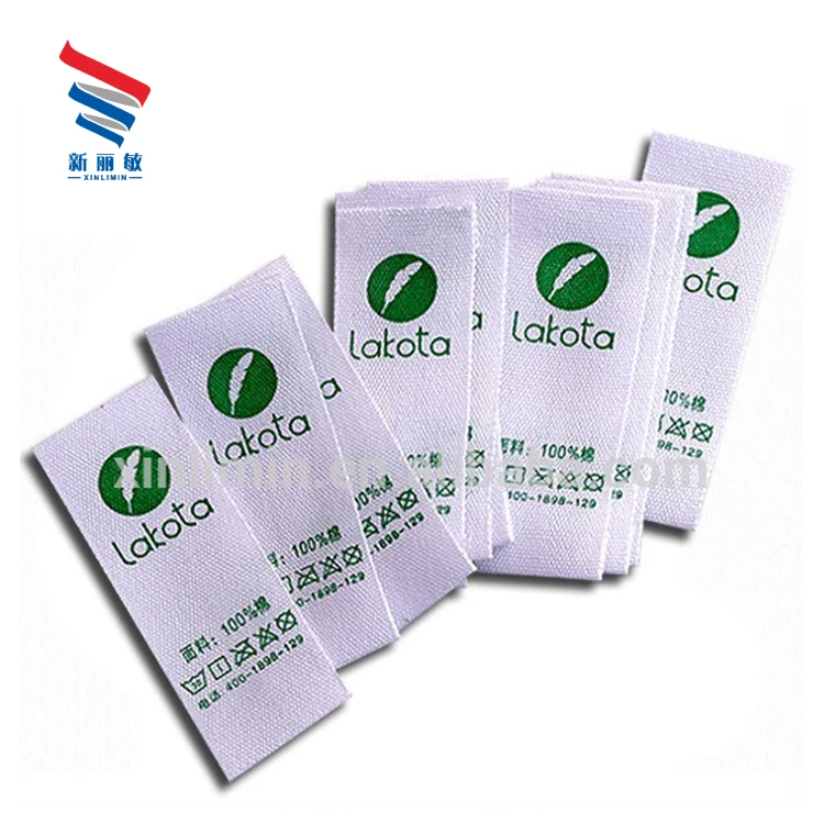 Wholesale popular custom printed 100% organic cotton polyester fabric clothing main care labels