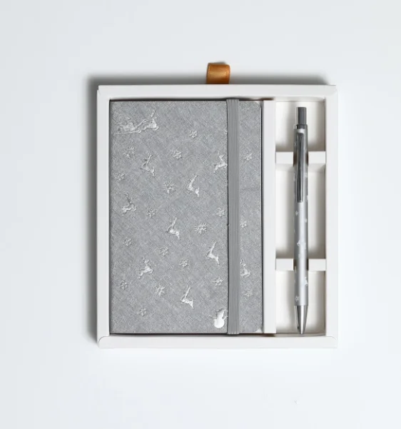 Thermo PU leather cover notebook with Elastic and embossed pattern in  Pvc box and pen gift set inspiration journal with logo