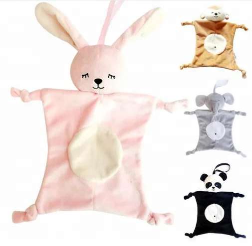 Free Sample Plush Panda Security Blanket/Rabbit Soft Baby Blanket Soothing Towel