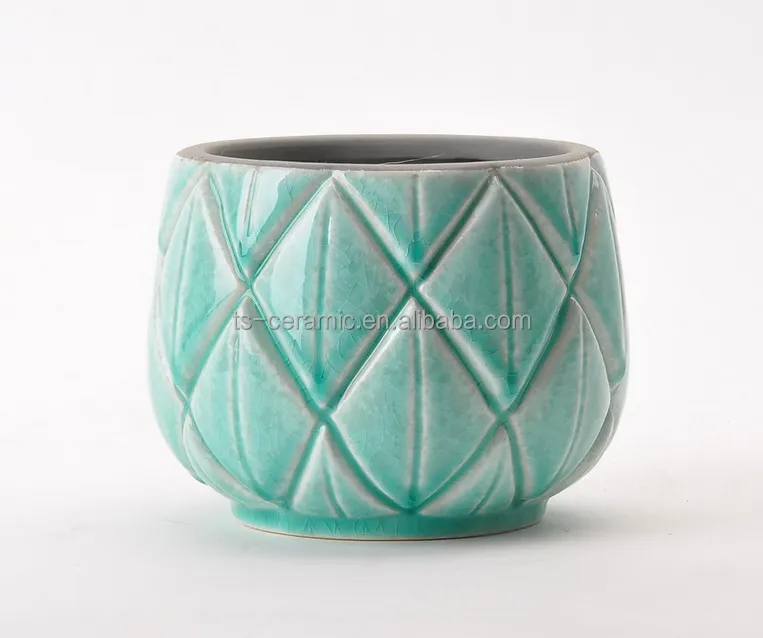 Modern style decoration indoor outdoor hand made gridding small bonsai ceramic pot