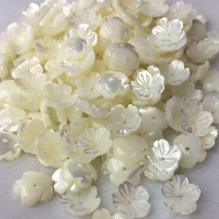 White Mother of Pearl Carved flower jewelry beads, Loose shell flower beads wholesale