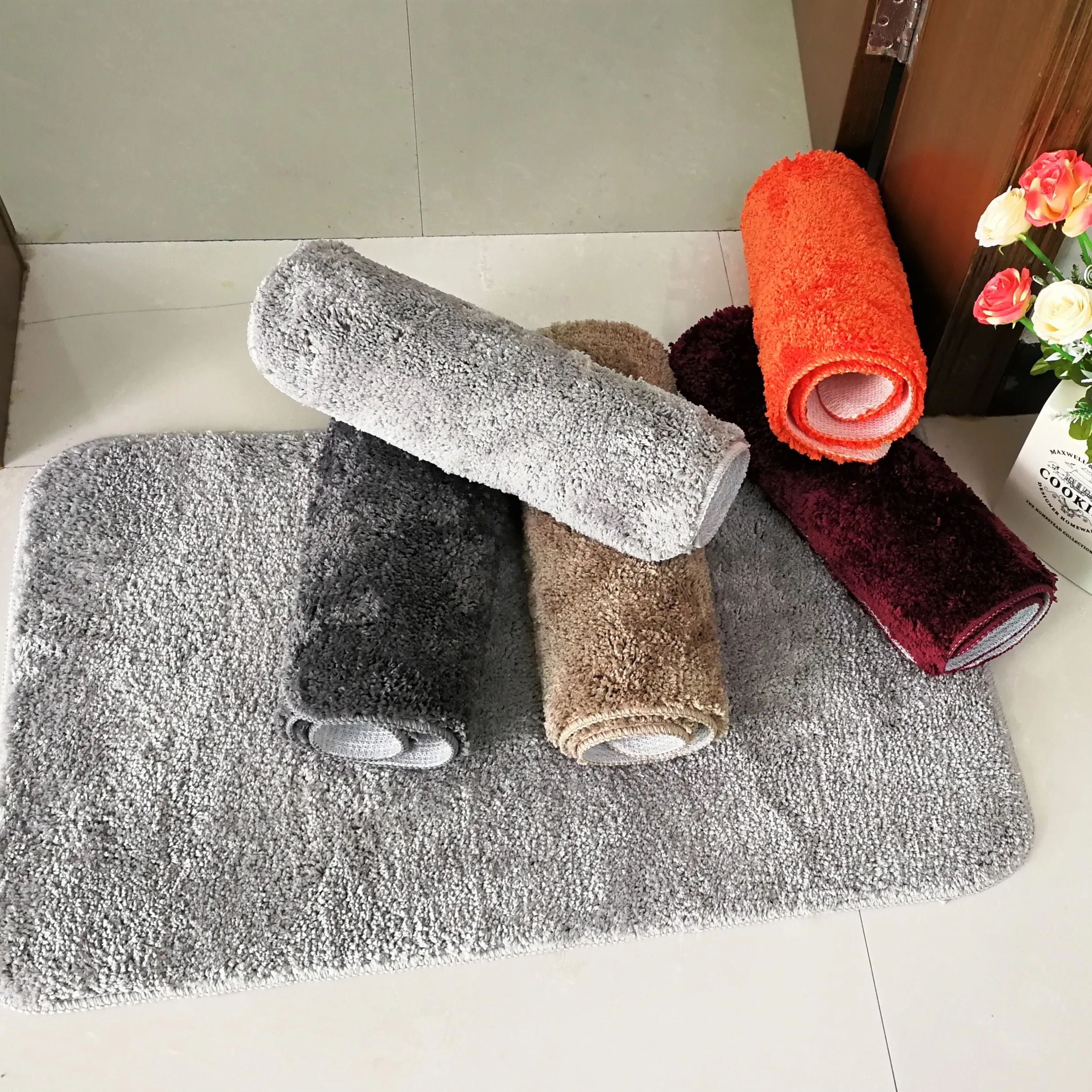 
Thick cozy elbow yarn TPR bottom anti slip press resistant room door carpet kitchen rug floor mat 