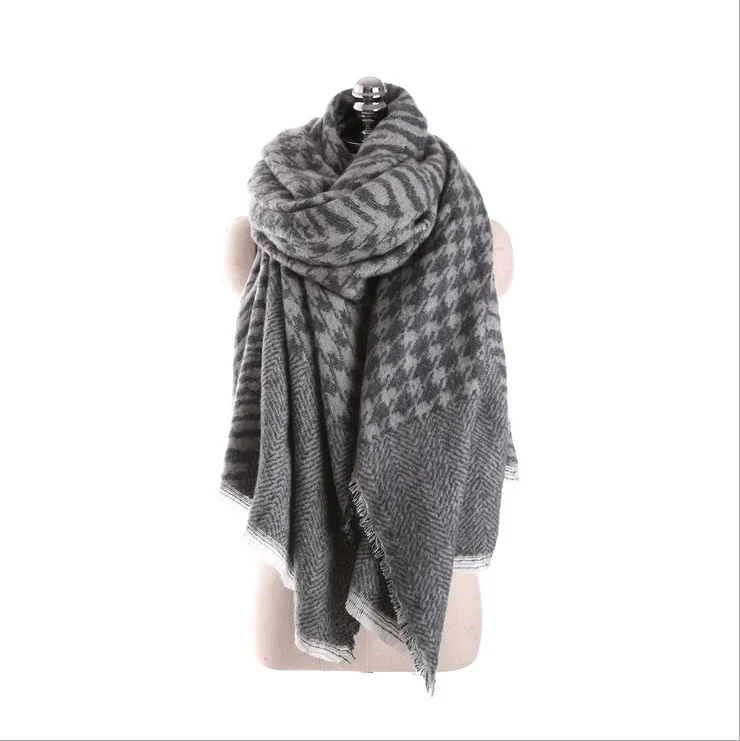 Lady Womens Mens Winter Blanket Cozy Pashmina Jacquard Houndstooth Scarf