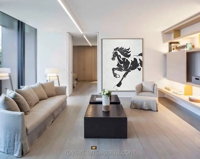100% Handmade Modern Art Black and White Horse Painting