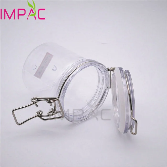Empty clear airtight seal plastic jars with flip top for storage use