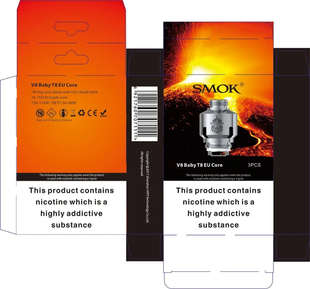 
Hot selling SMOK V8 Baby-T8 coil 0.15ohm V8 baby coils 5pcs per pack 