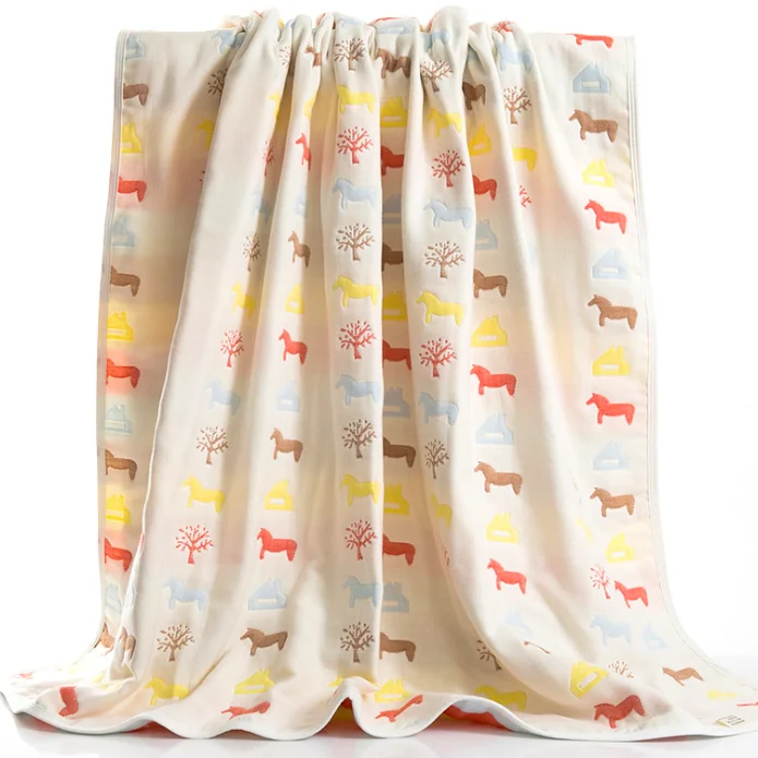 6Layer Toddler Blanket-Muslin Cotton Jacquard Bed Blankets-Lightweight Thermal Baby Blanket