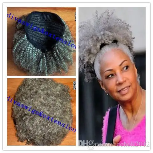 Fast delivery Silver grey hair kinky ponytail real human hair top quality afro kinky hair ponytail 100g