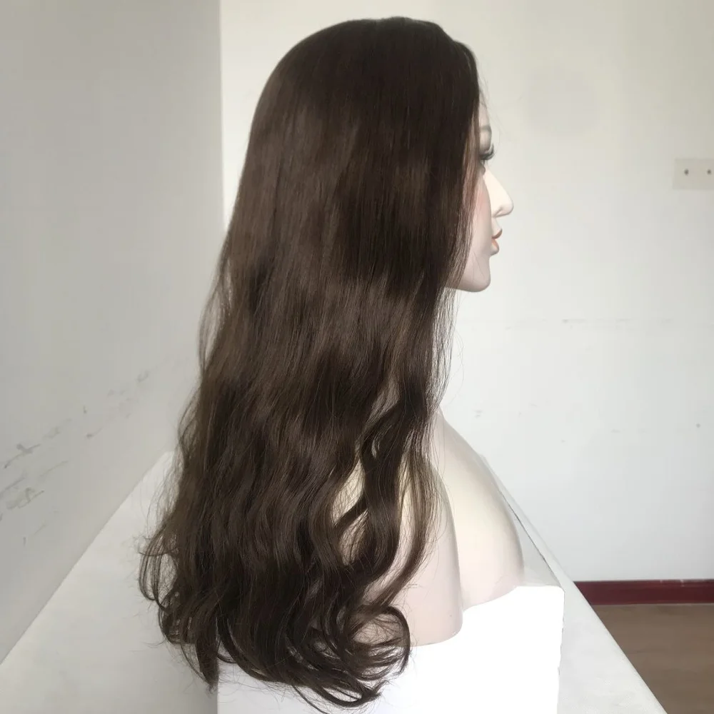 LBW Fast Shipping Best Quality 100% Human Hair Silk Base Natural Wave Dark Brown Jewish Kosher Swiss Lace Front Wig