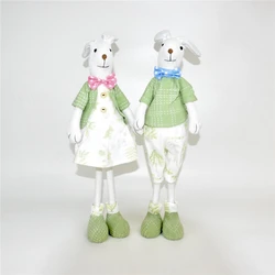 Spring Home Decor Rabbit Figure Ornament Dolls Holiday Gifts Green Fabric Stuffed Standing Bunny For Easter