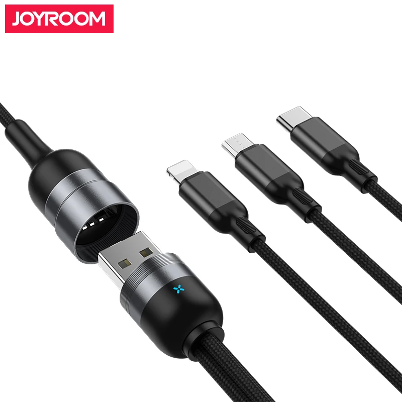 
Joyroom multiple charger wire universal braided led usb extension 3 in 1 fast charging cable 