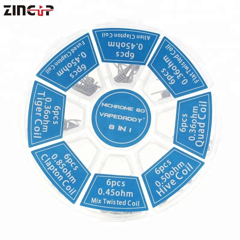 China A1/Ni 80 Prebuilt Coil Kit 8 in 1 Vape Fancy Clapton/Tiger/Twisted/Hive Coils Heating Wire