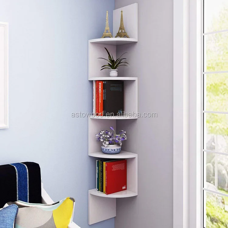 Durable MDF Zigzag Corner Wall Wooden Floating Display Shelf Shelves Storage Rack
