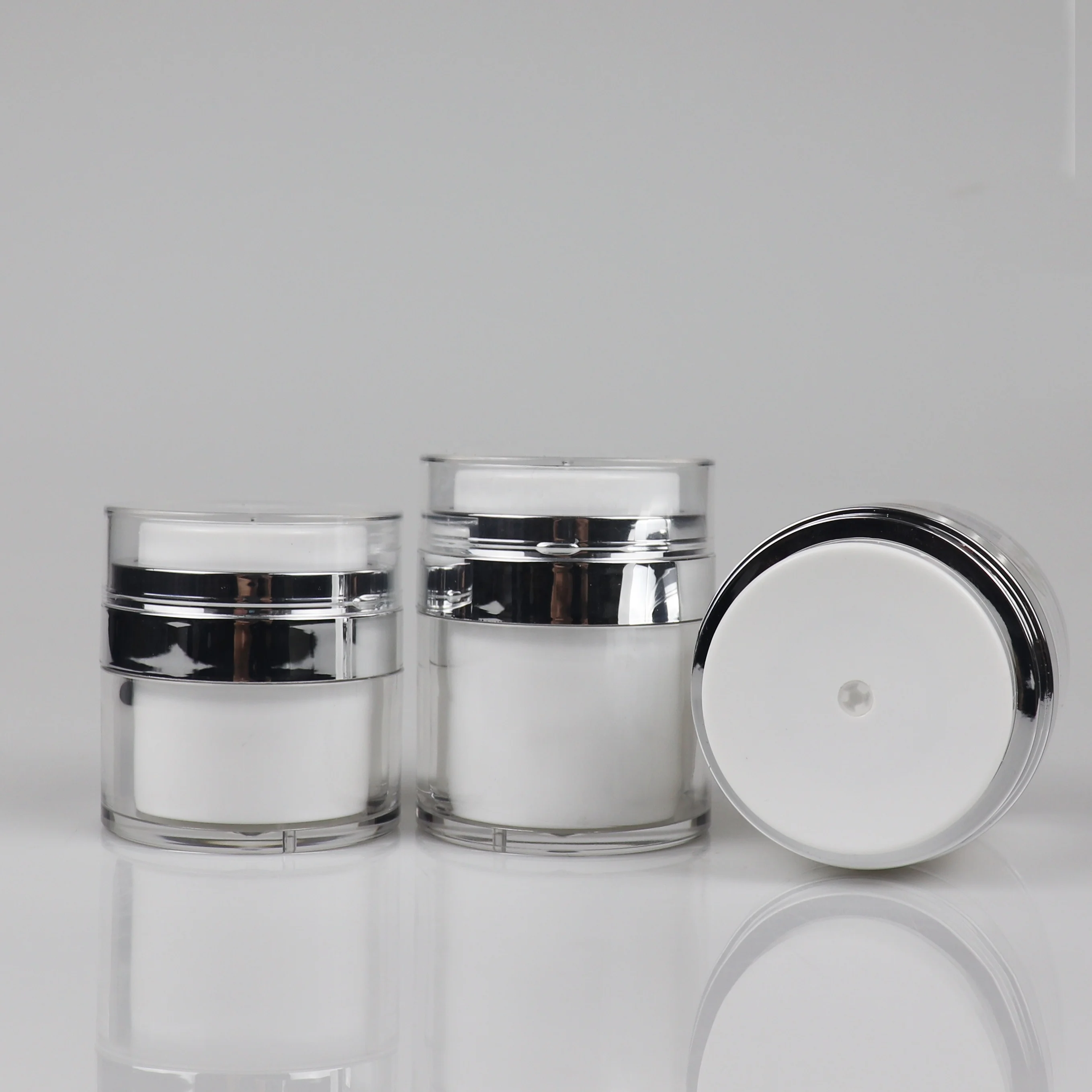30g white matte or brushed silver lids airless cream jar