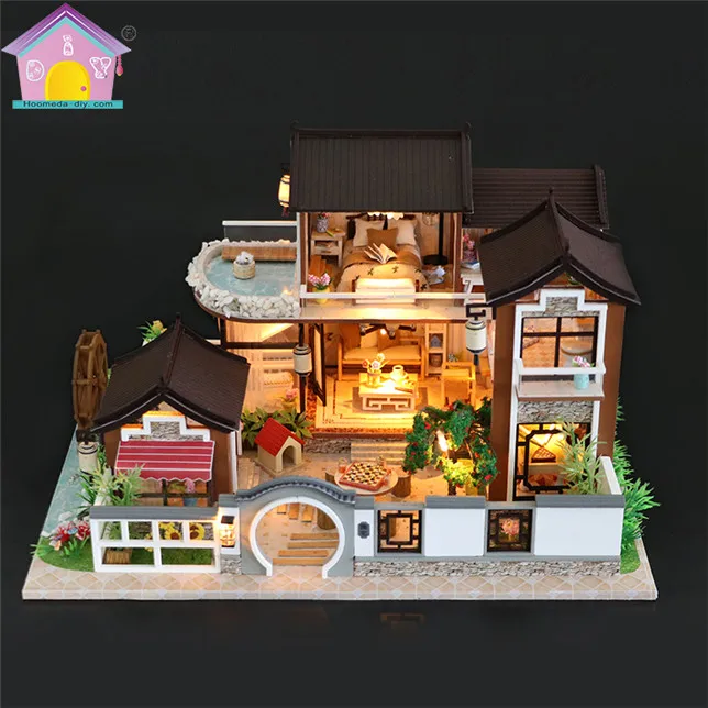 Chinese Style Home Decor Wooden Dollhouse Miniatures House Diy Kit, Diy Dollhouse Miniature Wholesale