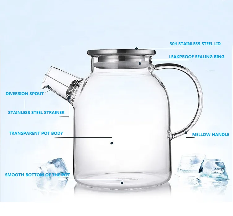 clear borosilicate glass heat resistant teapot by handmade with bamboo or stainless steel lid and infuser